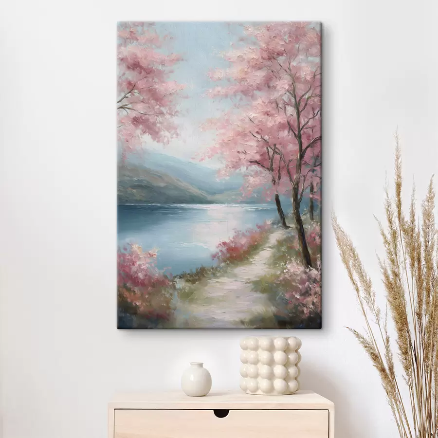  Peintures paysage avec des arbres roses dans un style huile s48289
