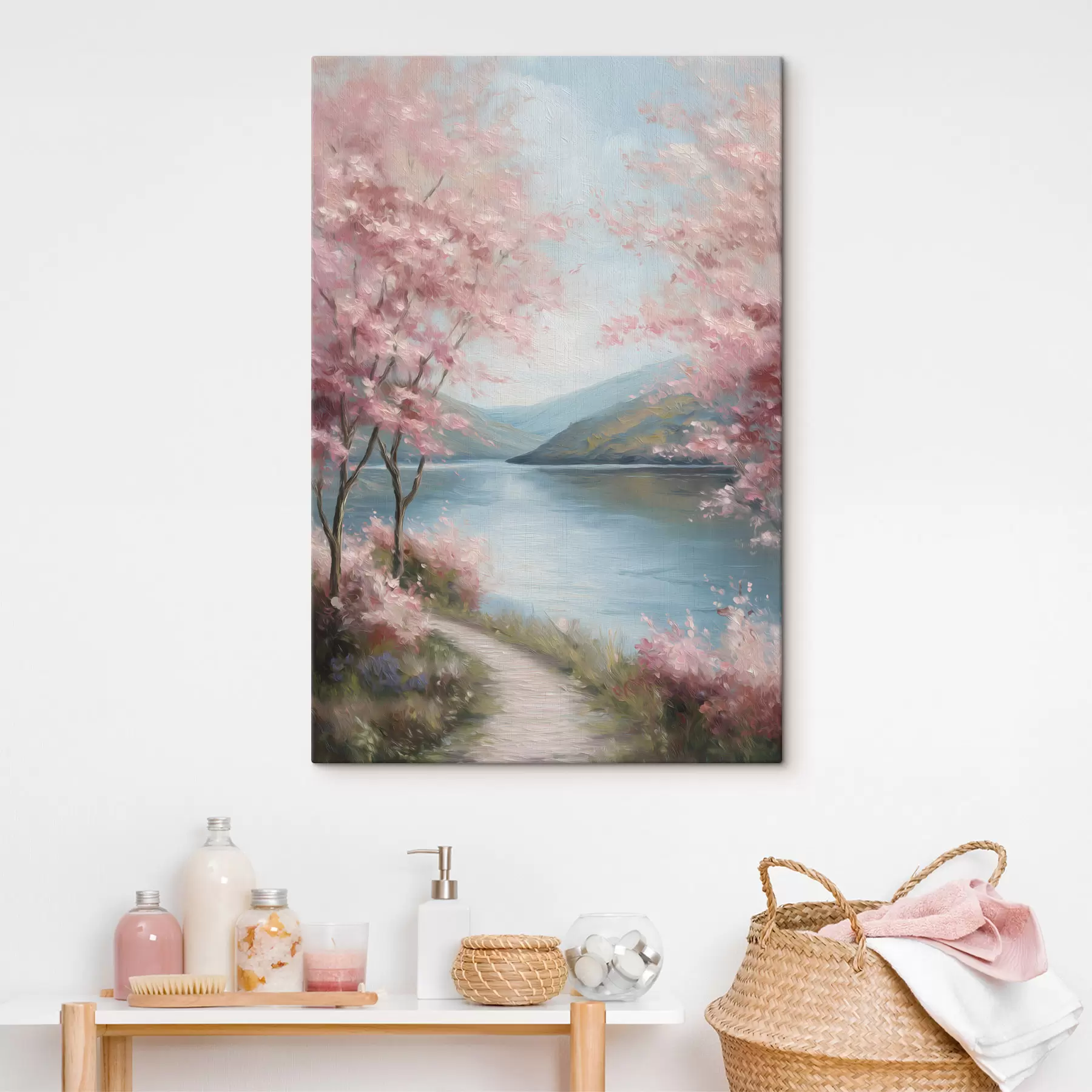  Peintures paysage avec des arbres roses dans un style huile s48290