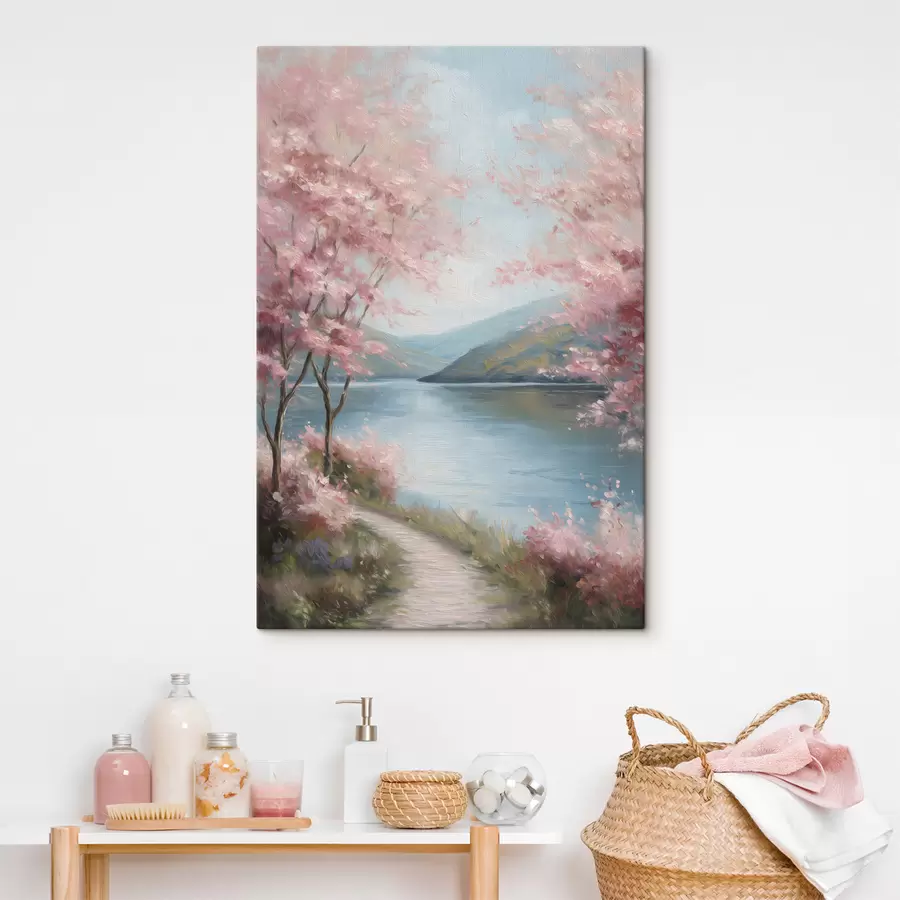  Peintures paysage avec des arbres roses dans un style huile s48290