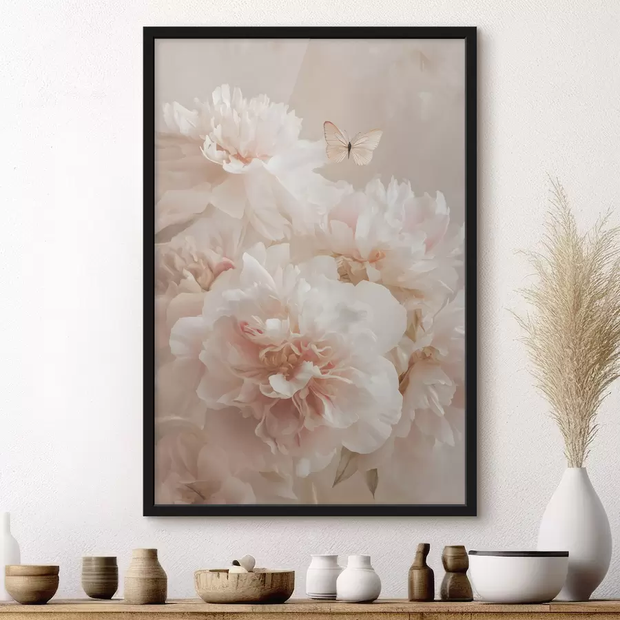 Papier peint photo pivoines roses luxuriantes avec un papillon f47954