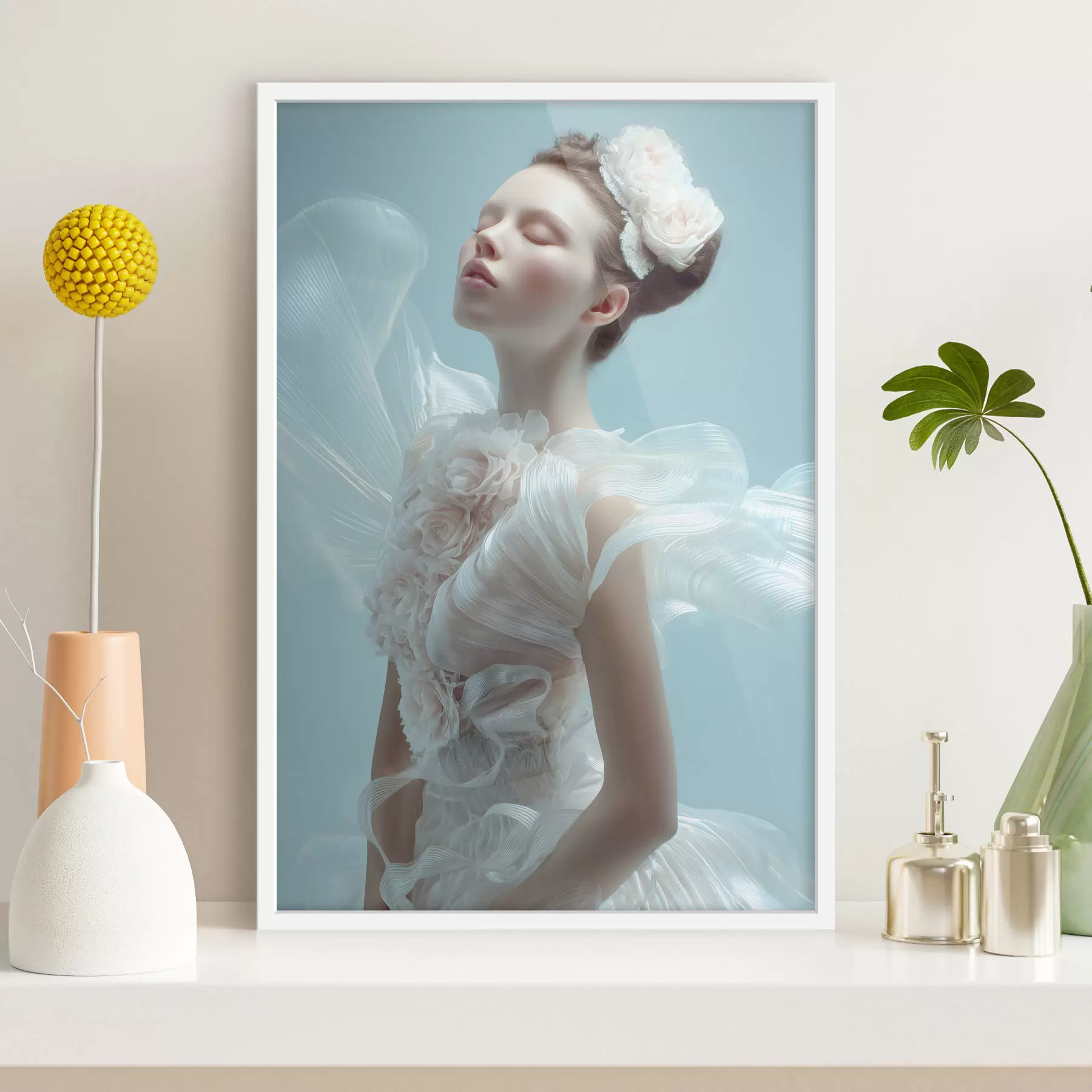 Papier peint photo une jeune fille délicate vêtue d'une robe blanche f48287