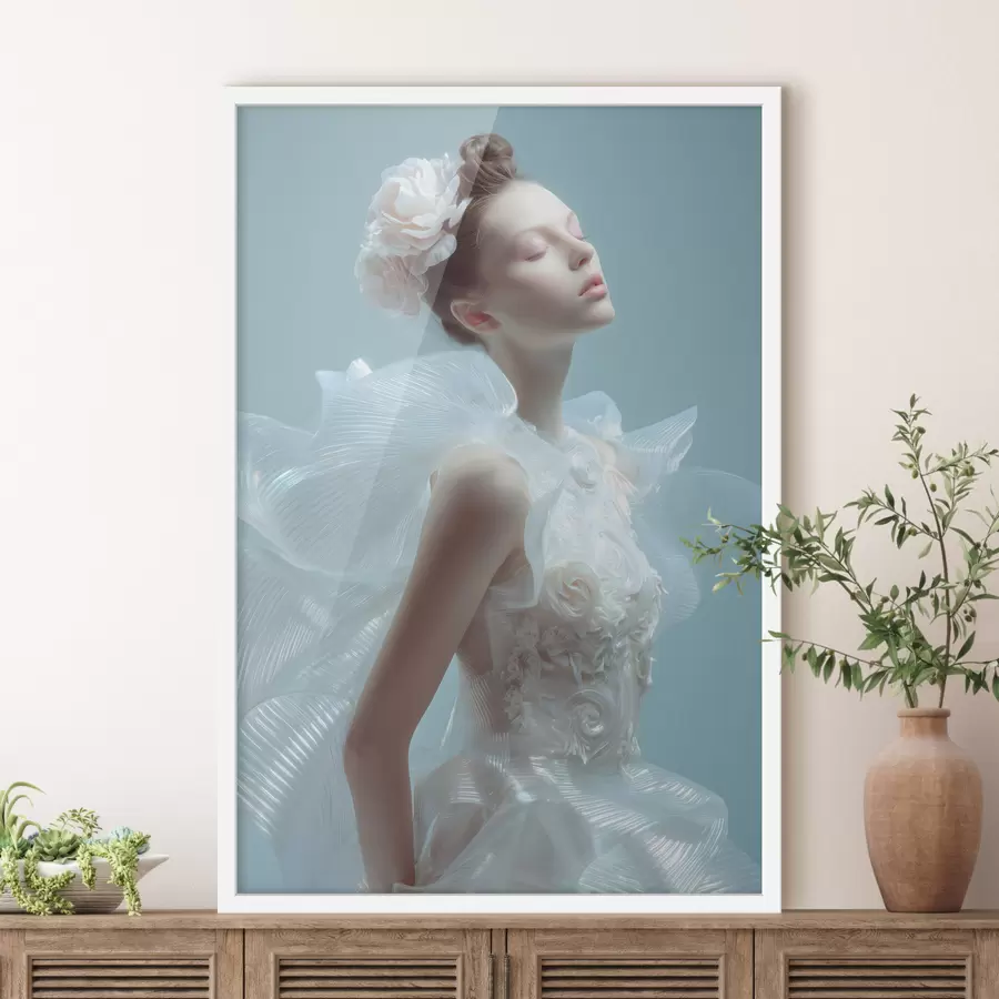 Papier peint photo une jeune fille délicate vêtue d'une robe blanche f48288