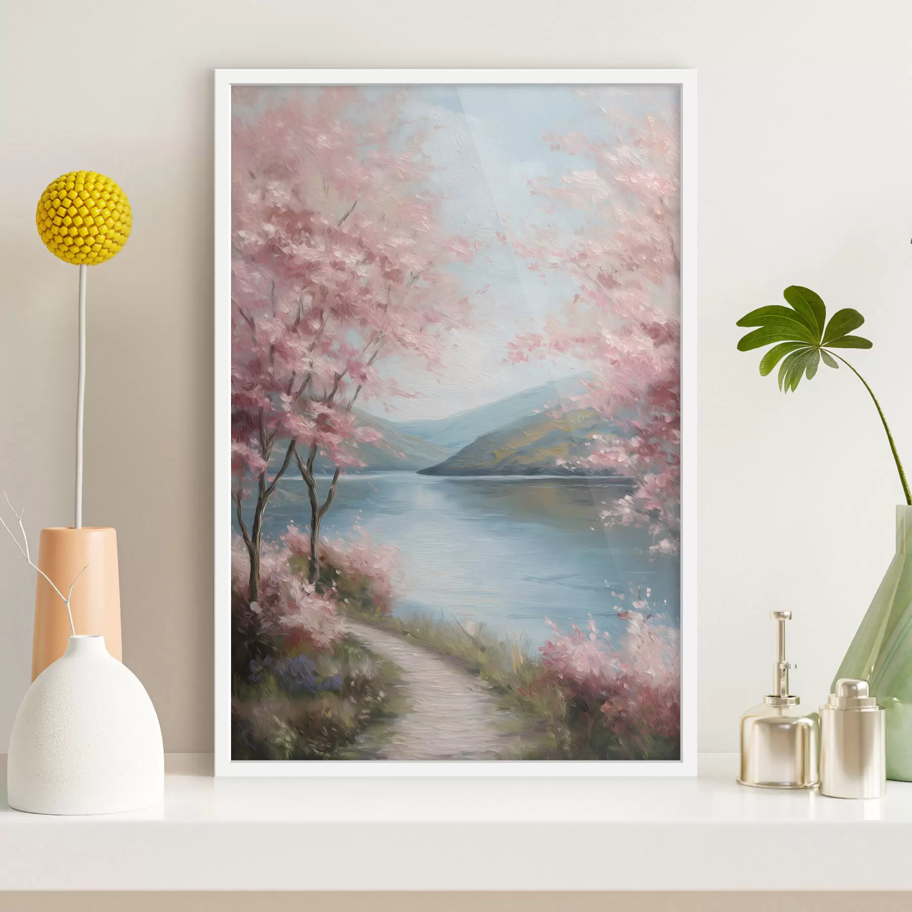Papier peint photo paysage avec des arbres roses dans un style huile f48290