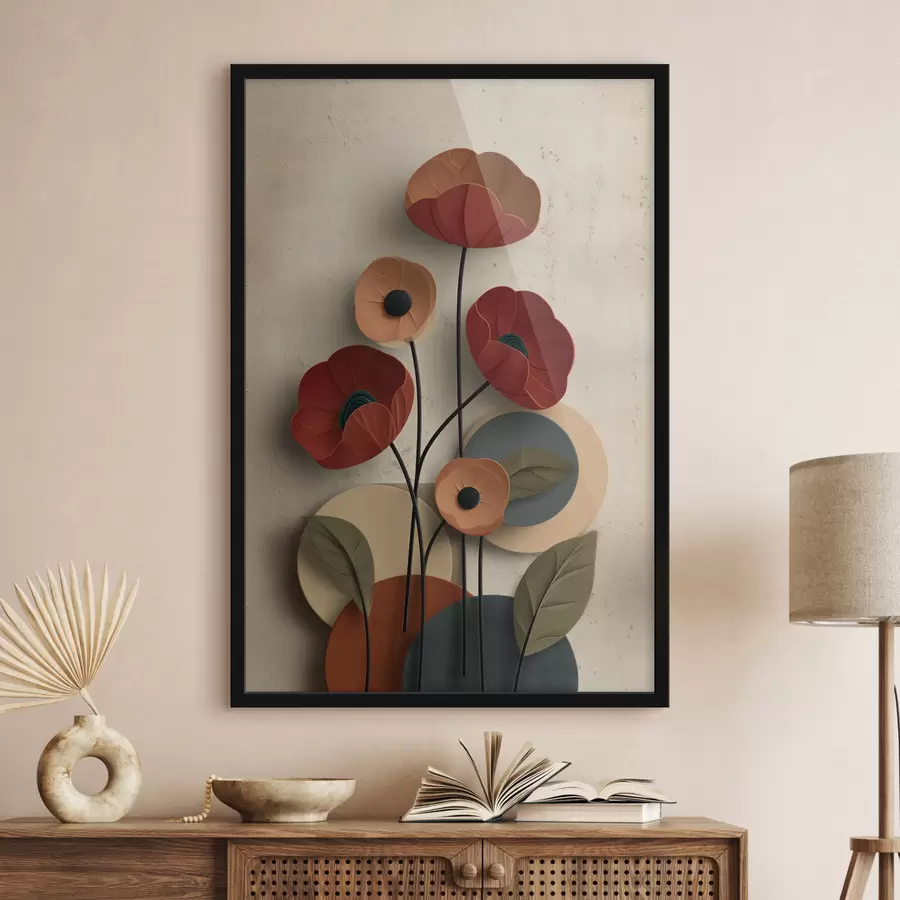 Papier peint photo fleurs dans un style simplifié avec un effet de volume f48294