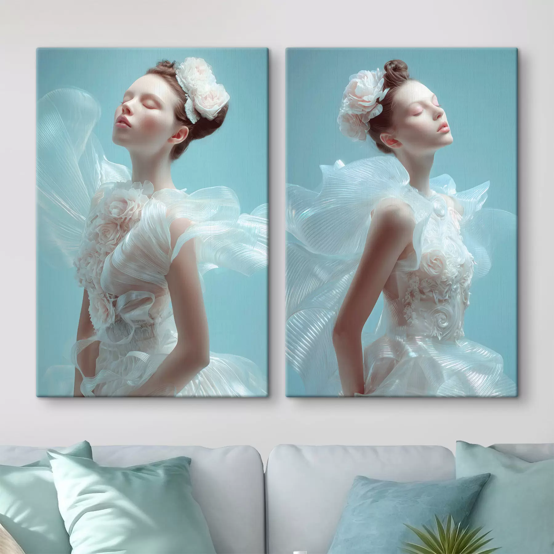  Peintures une jeune fille délicate vêtue d'une robe blanche m30175