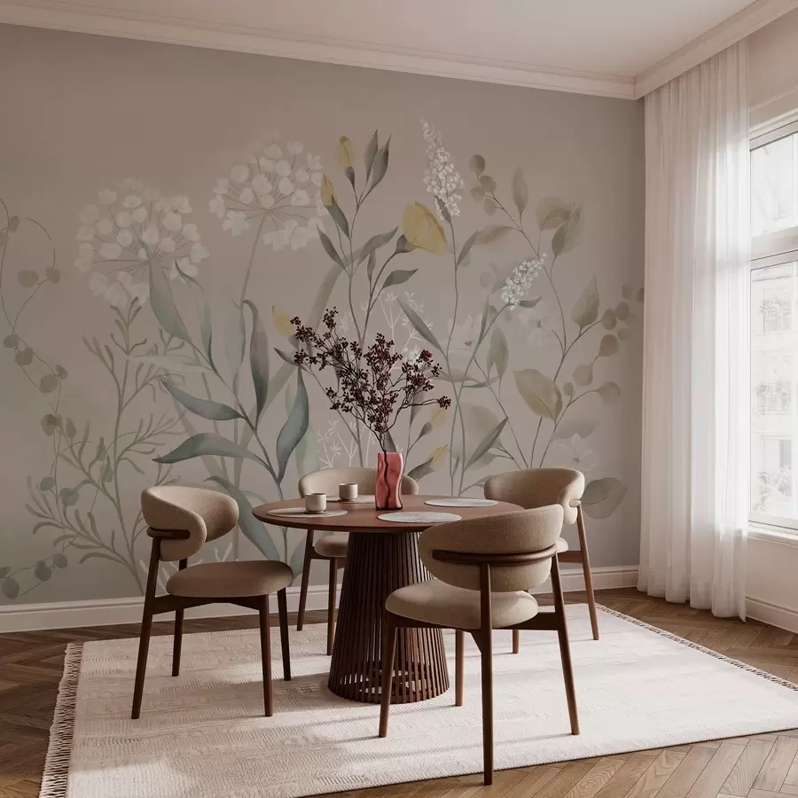 Fotobehang Botanische compositie in warme beigetinten w05154v2