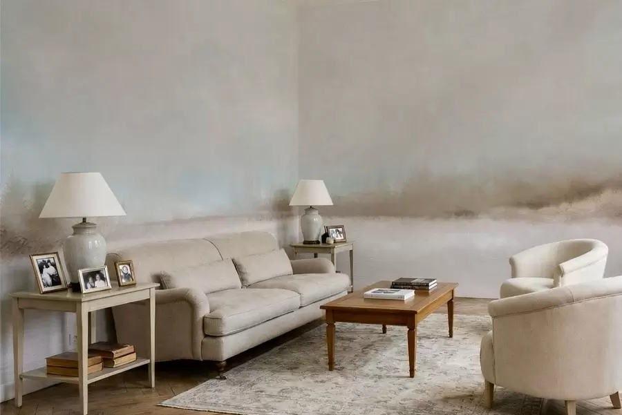 Papier peint photo Paysage brumeux avec lac et forêt w05319