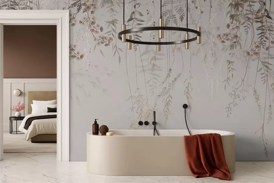 Fotobehang Delicate hangende grassen op een lichte achtergrond w05320v2