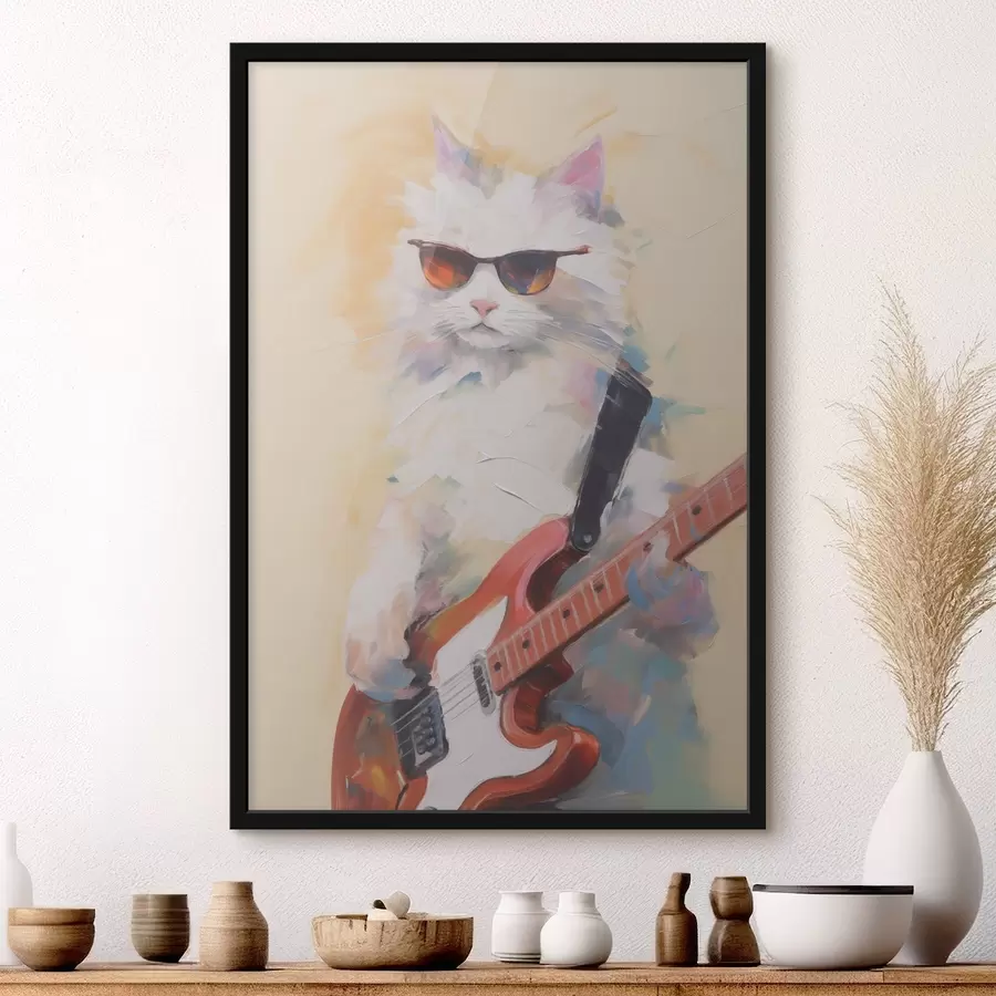 Papier peint photo Chat avec une imitation de peinture de guitare f48274