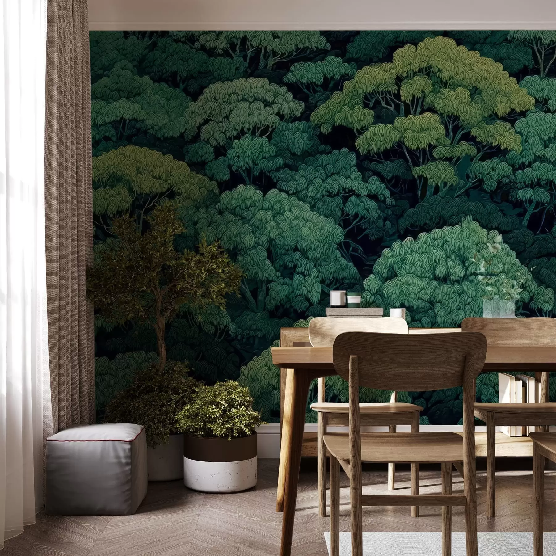 Fotobehang Mozaïek van groene boomkruinen w05362