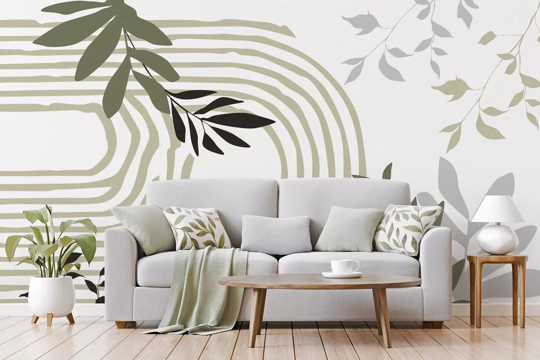 Fotobehang Abstracte plantensilhouetten en lijnen w05374v1