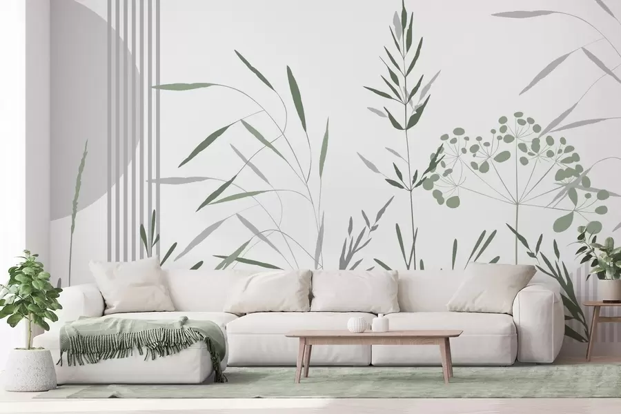 Fotobehang Abstracte silhouetten van vegetatie w05375