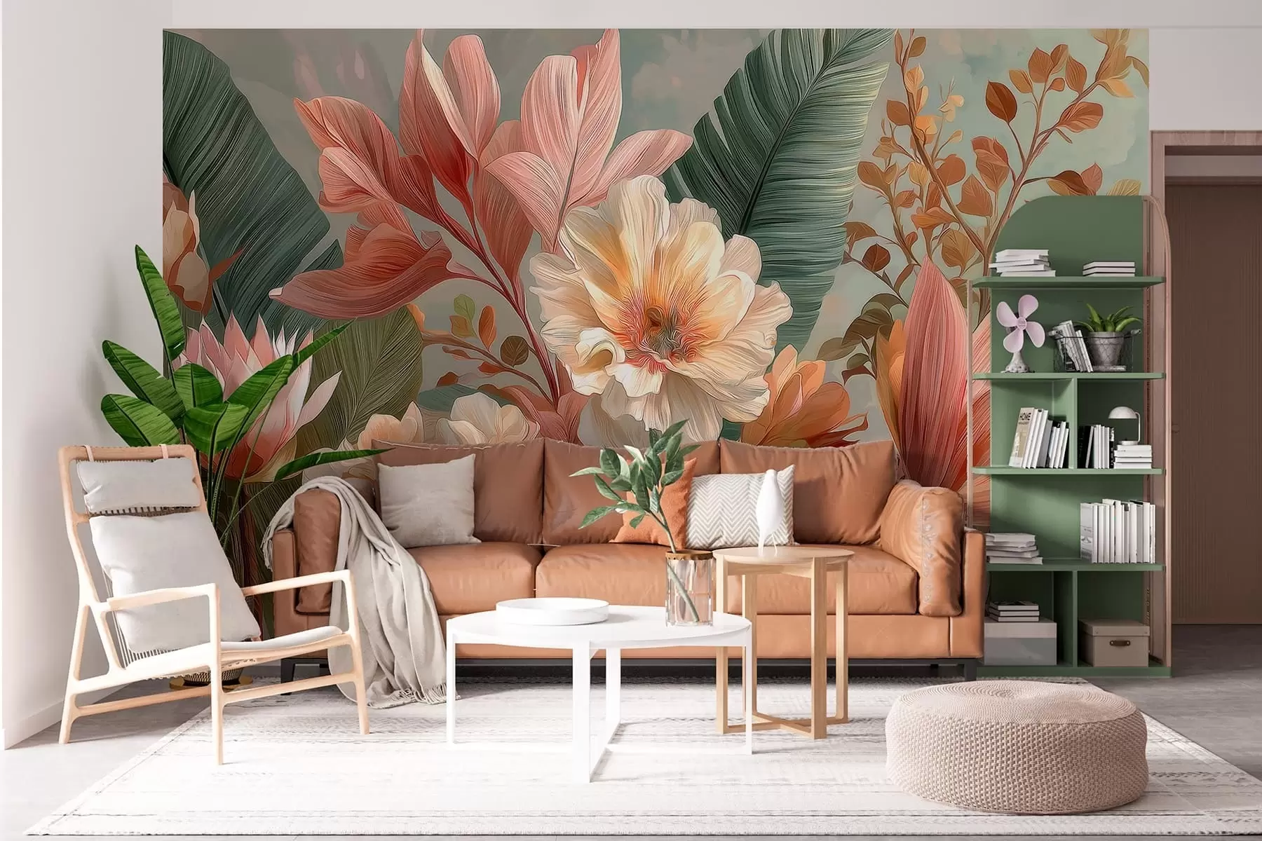 Fotobehang Bloemen met bladeren w05378