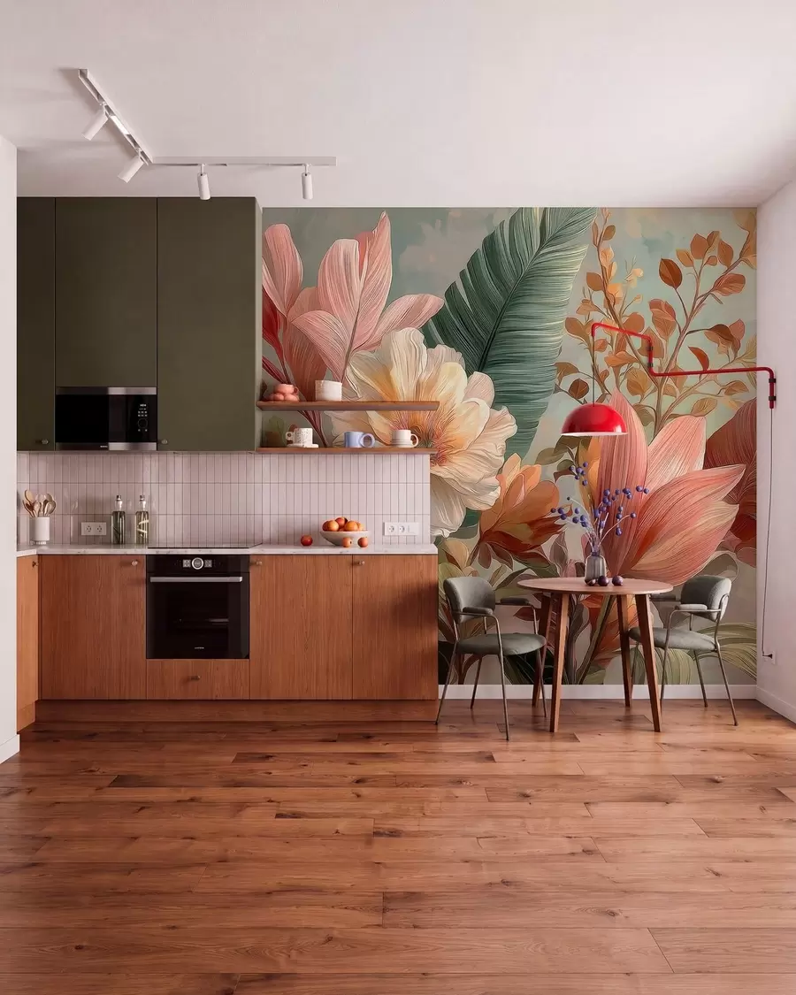 Fotobehang Bloemen met bladeren w05378
