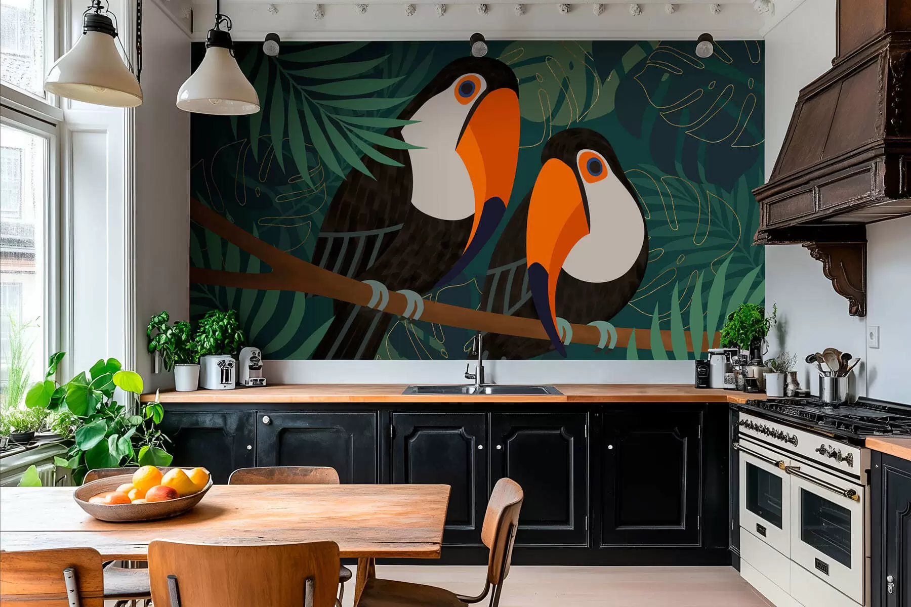 Fotobehang een paar toekans op een tak in Afro-stijl w05239