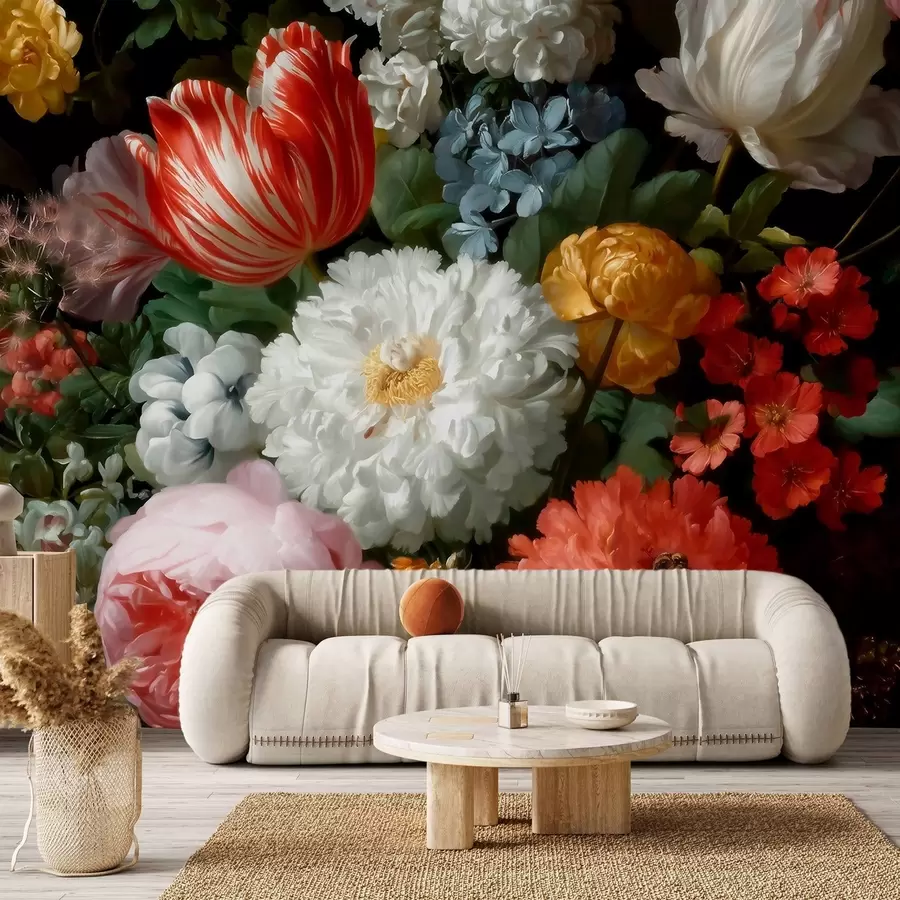 Fotobehang Weelderig bloemstuk in de stijl van een lentetuin w09676
