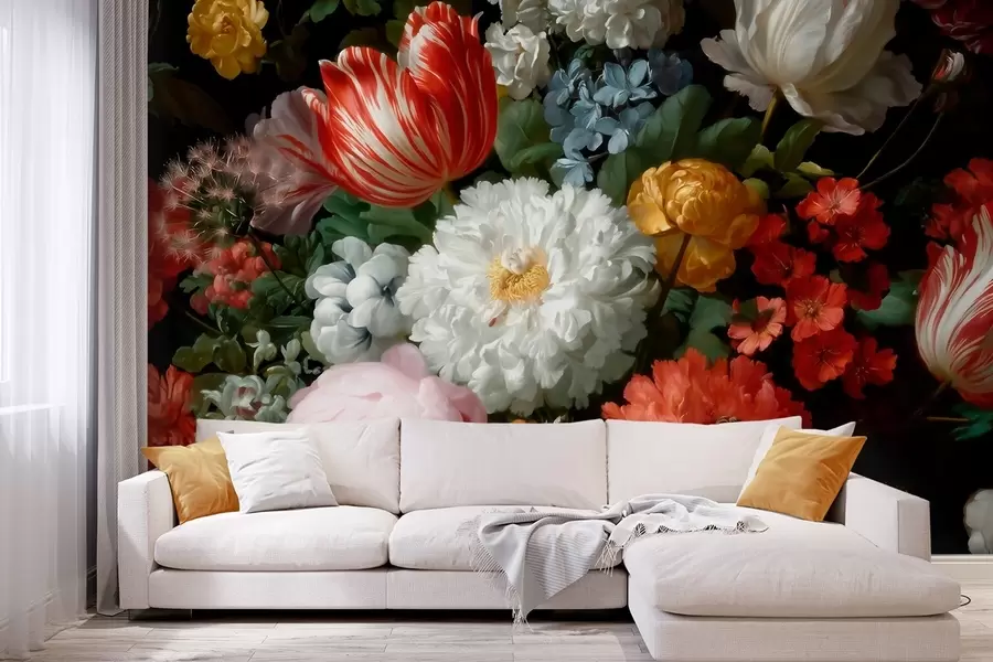 Papier peint photo Composition florale luxuriante inspirée d'un jardin printanier w09676