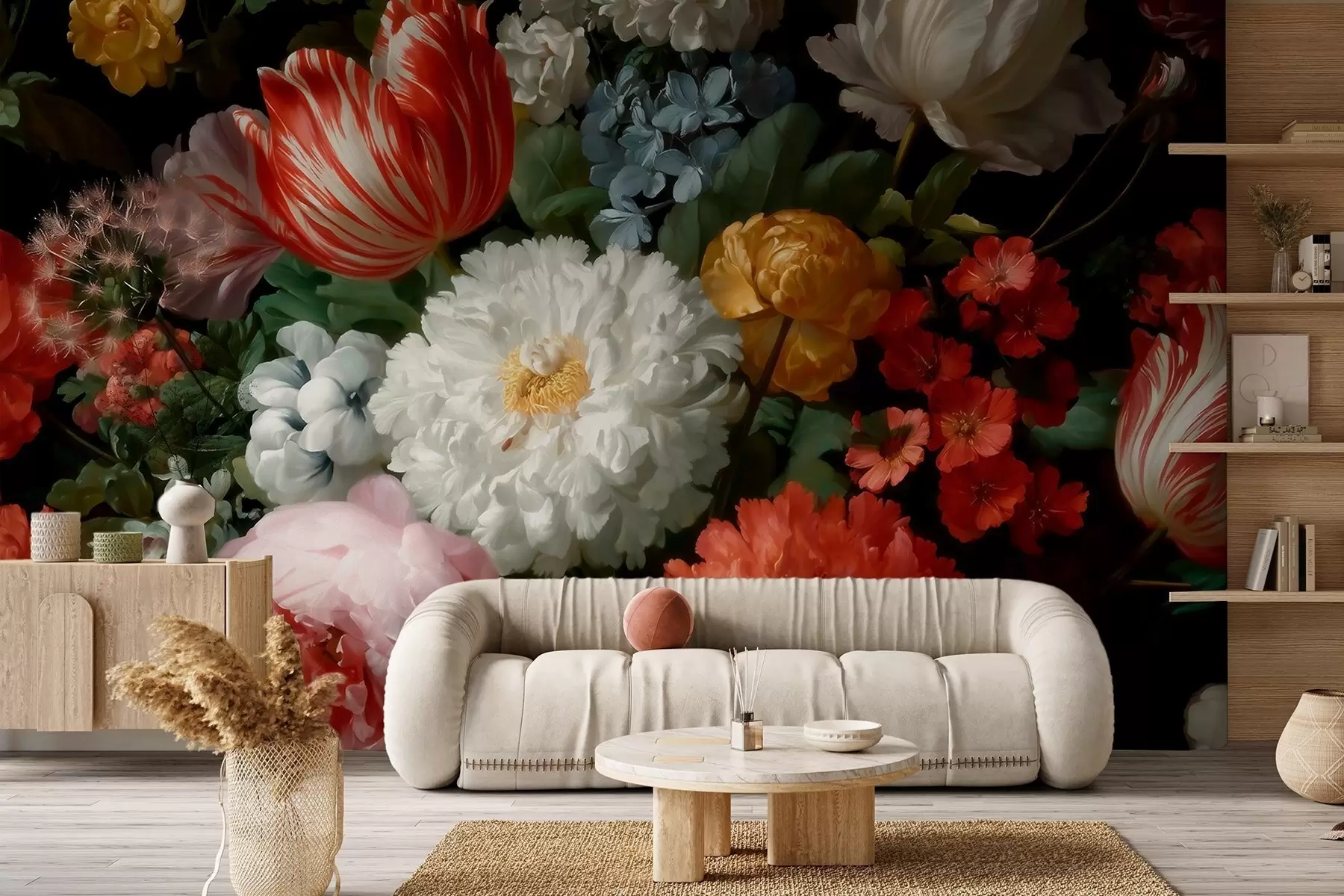 Papier peint photo Composition florale luxuriante inspirée d'un jardin printanier w09676