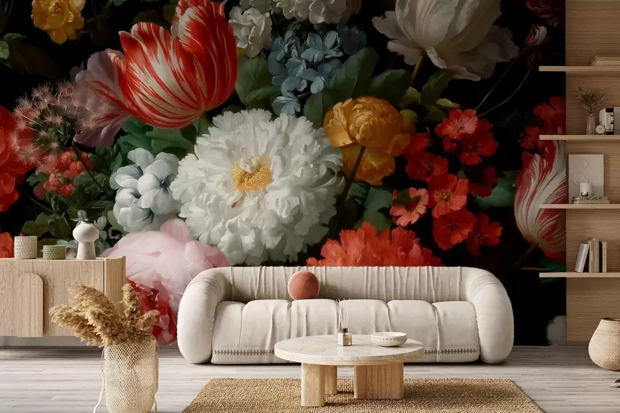 Papier peint photo Composition florale luxuriante inspirée d'un jardin printanier w09676