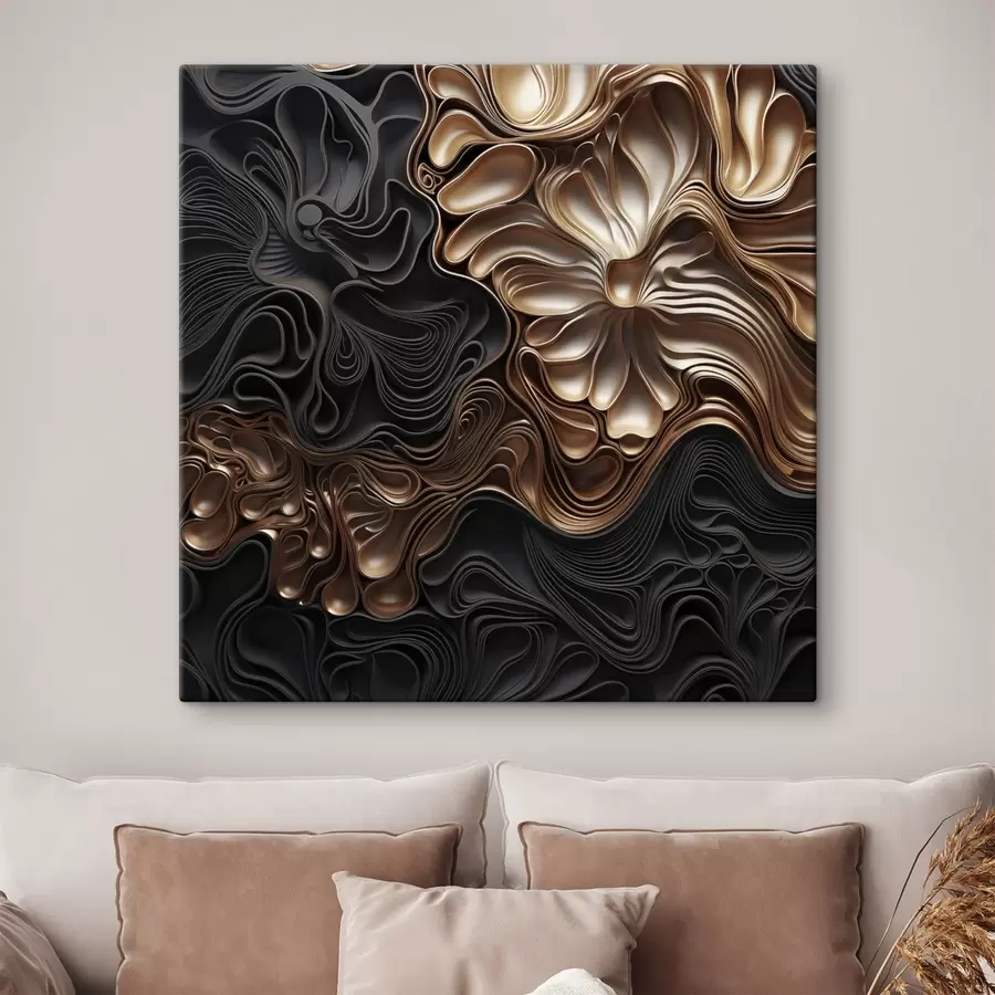  Schilderijen Abstracte, vloeiende, organische donkere vormen die een moderne kunst met textuur vormen s48383