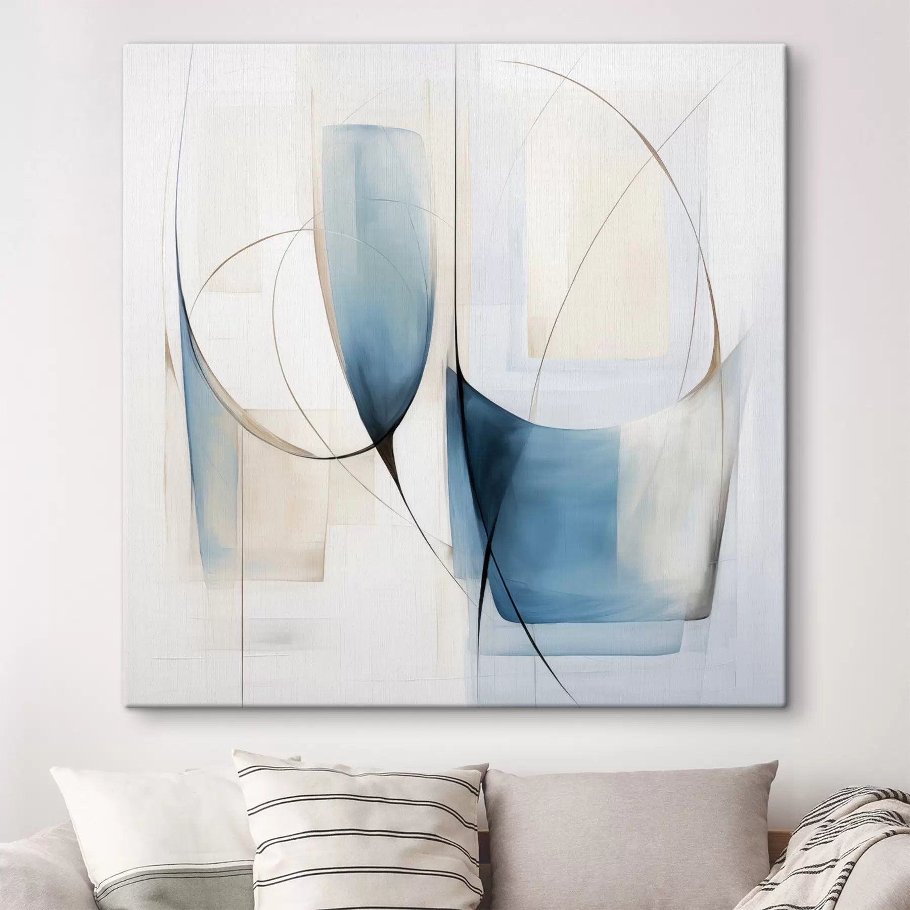  Schilderijen Abstracte, minimalistische compositie met blauwe en beige vormen s48403