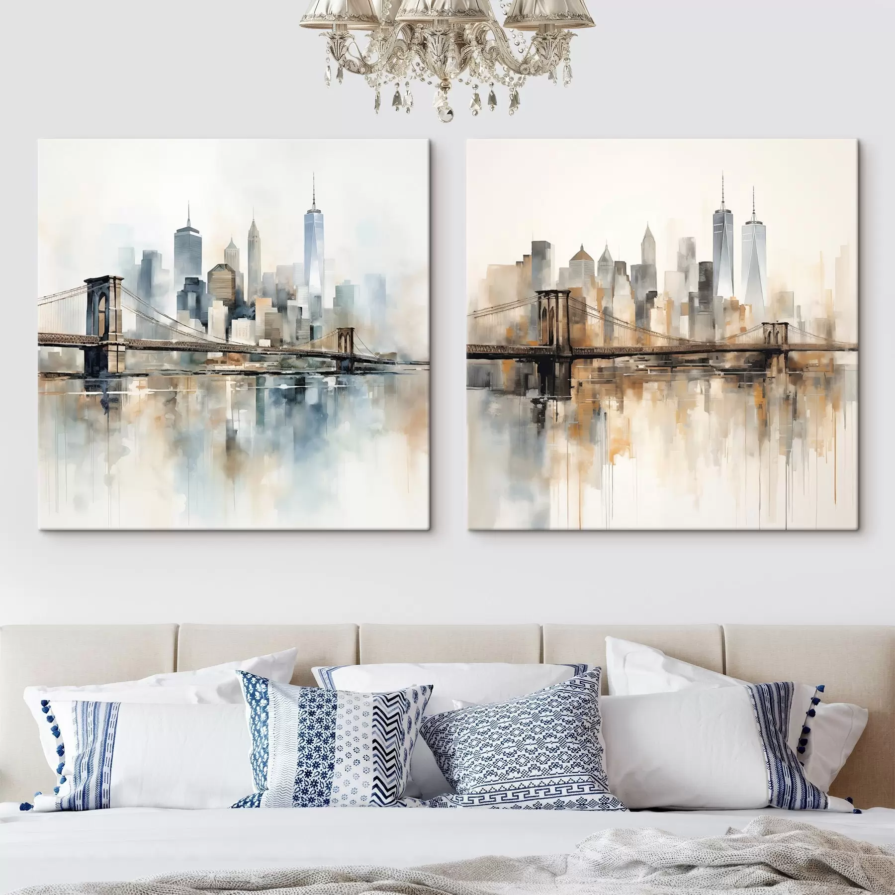  Schilderijen Abstracte stadsskyline, in aquarelstijl m30207