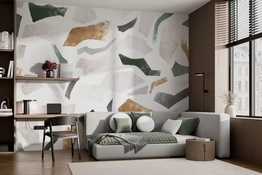 Papier peint photo Fragments texturés abstraits dans des tons verts et beiges w05146