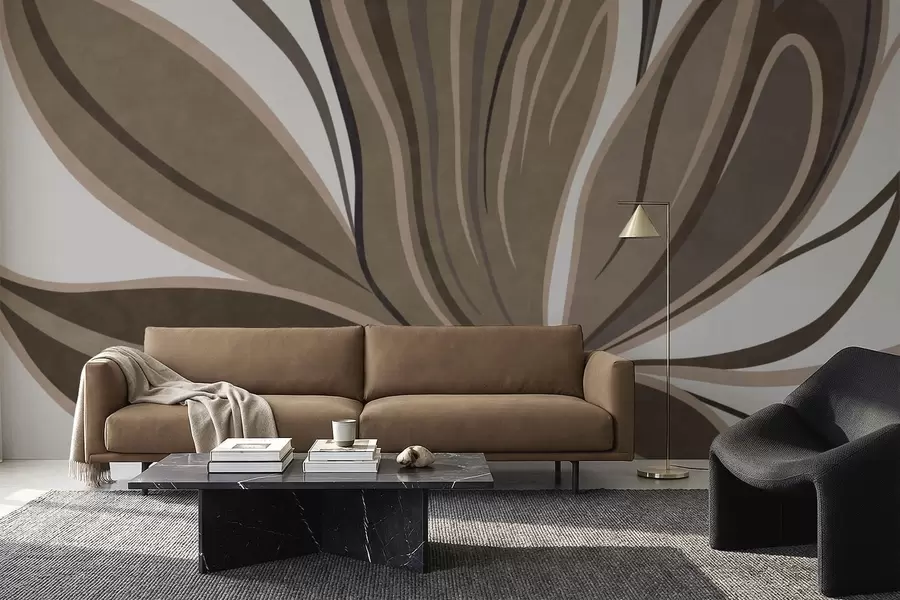 Papier peint photo Fleur stylisée aux lignes fluides dans des tons bruns w05147