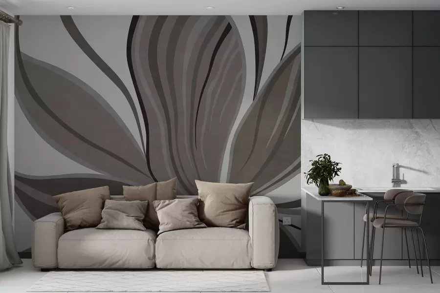 Fotobehang Abstracte bloem met zachte lijnen in grijs-beige tinten w05147v1