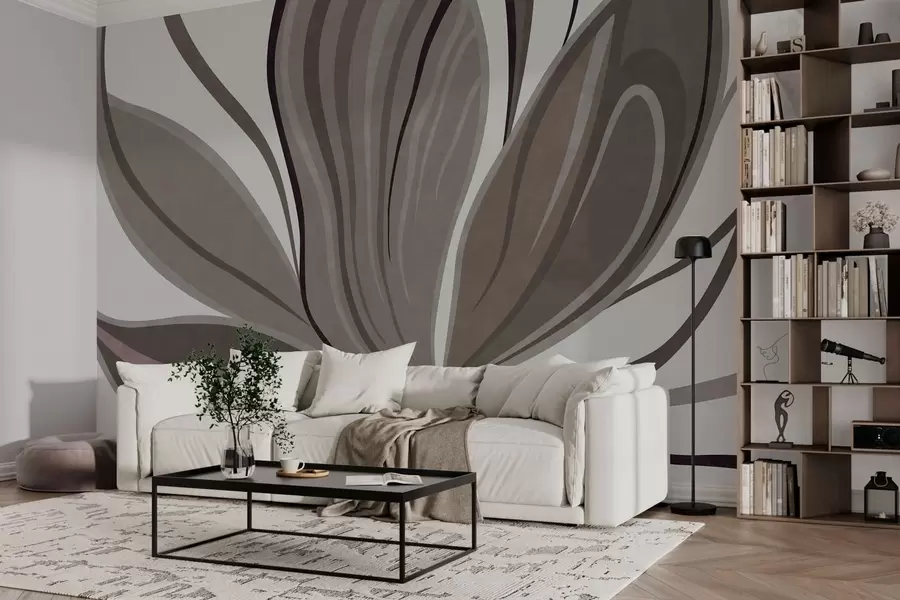 Fotobehang Abstracte bloem met zachte lijnen in grijs-beige tinten w05147v1