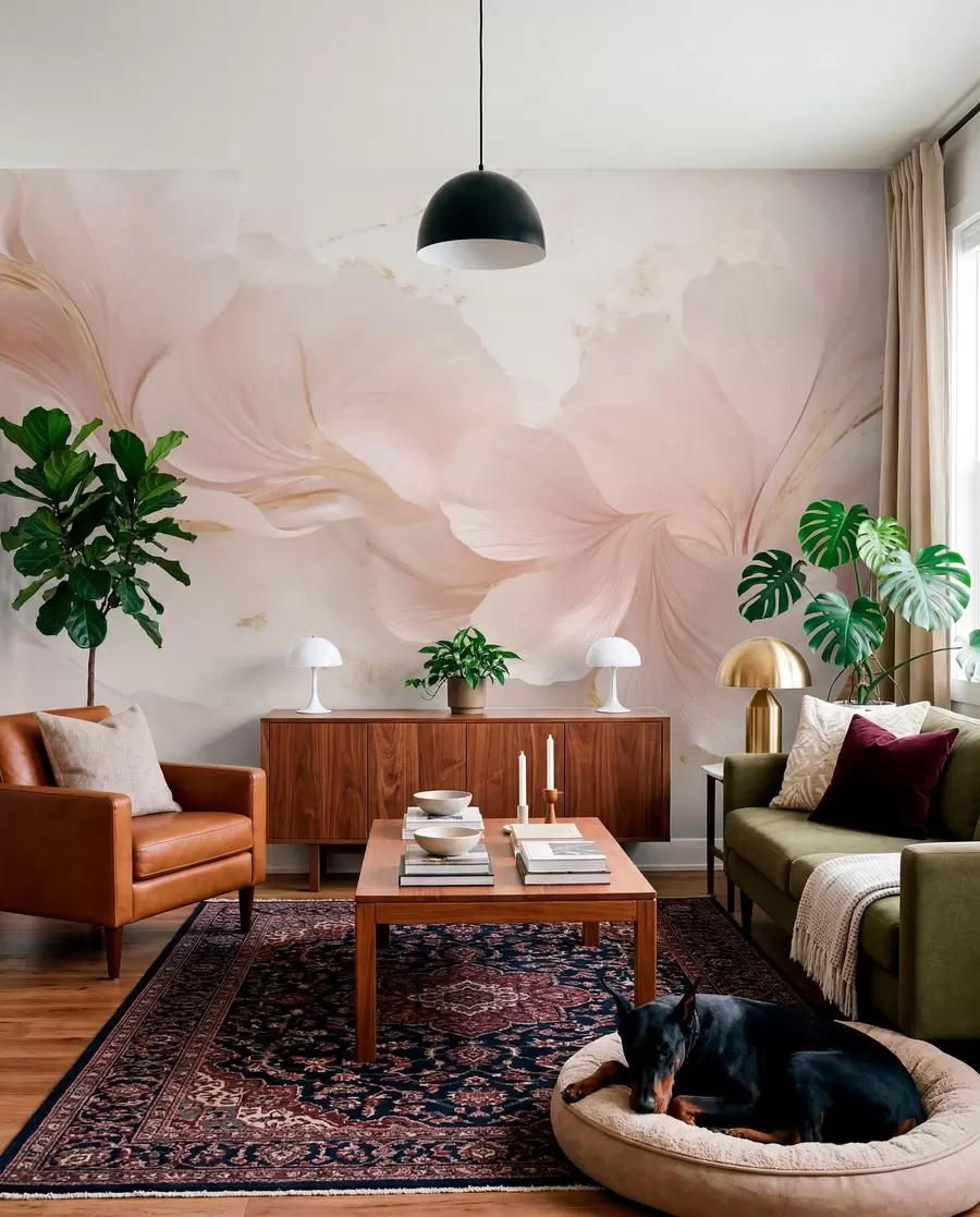 Fotobehang Zachtroze bloemen op een lichte achtergrond w05357