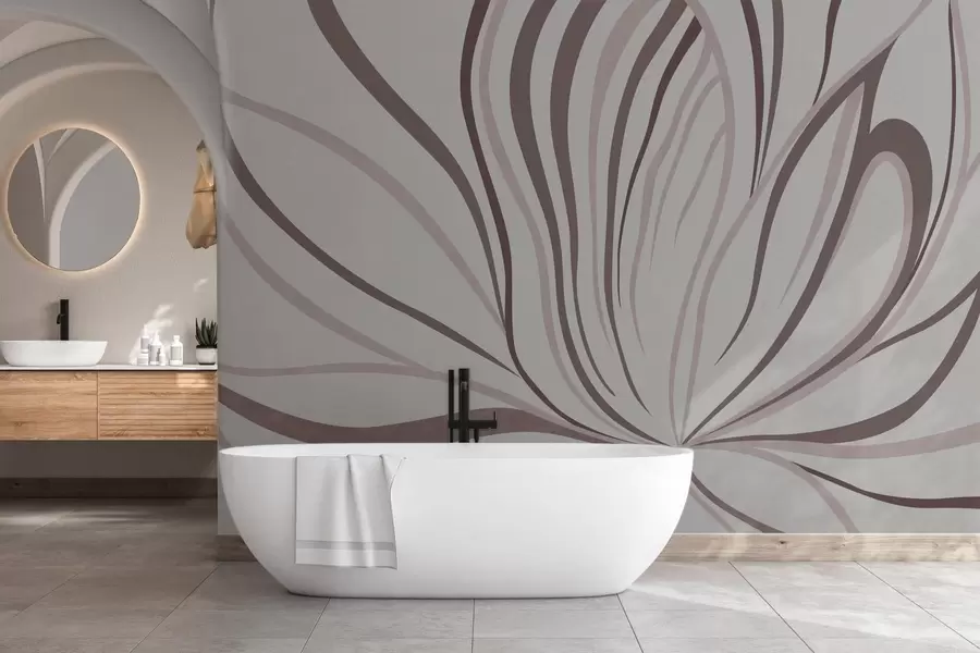 Fotobehang Gestileerde bloem met zachte lijnen in roze-beige tinten w05392v1