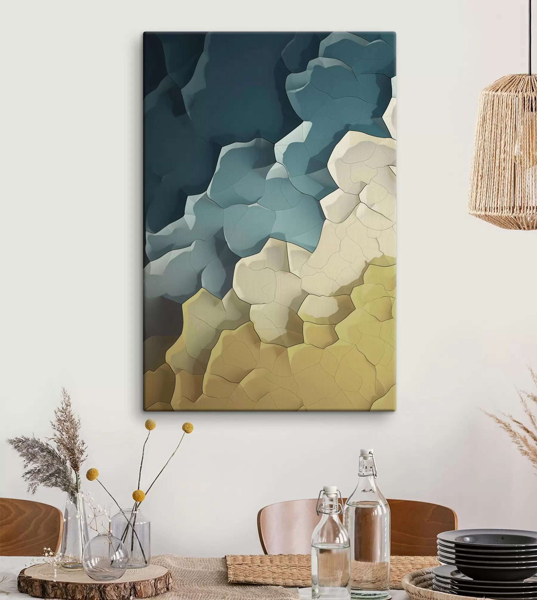  Schilderijen Abstracte kunst in beige en turkoois, geometrische kunst s48477