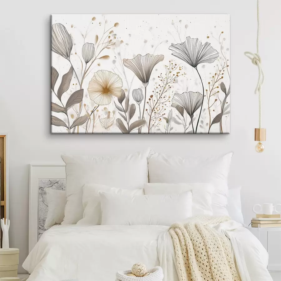 Fotobehang Opvallende bloemen en grassen, minimalisme s48484