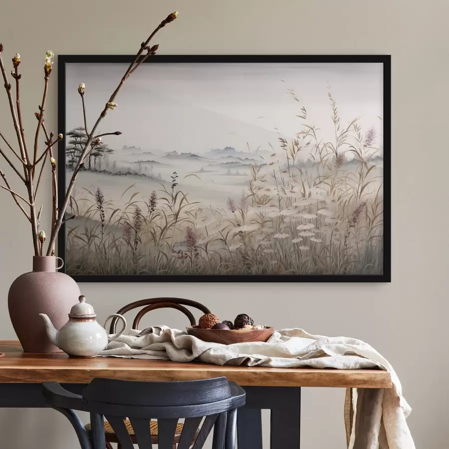 Papier peint photo Paysage brumeux avec des herbes f48481