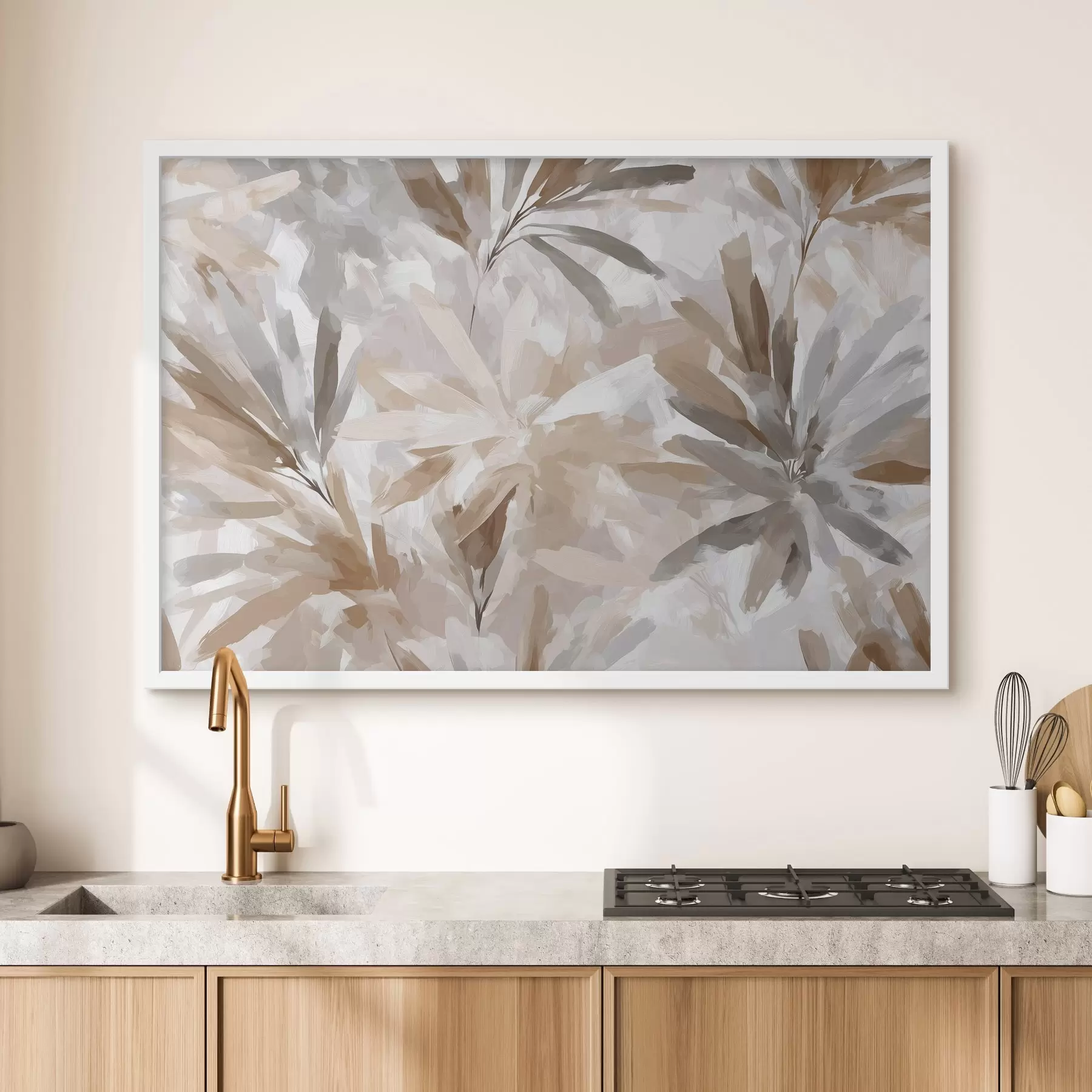 Fotobehang Abstracte beige bloemen, kunst met textuur f48483
