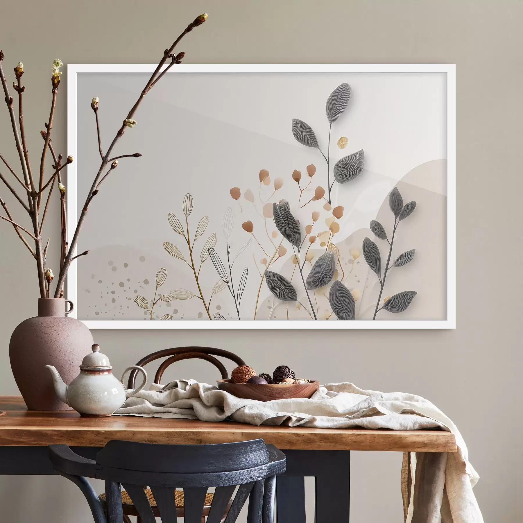 Fotobehang Plantkunde, minimalisme, beige bladeren f48485