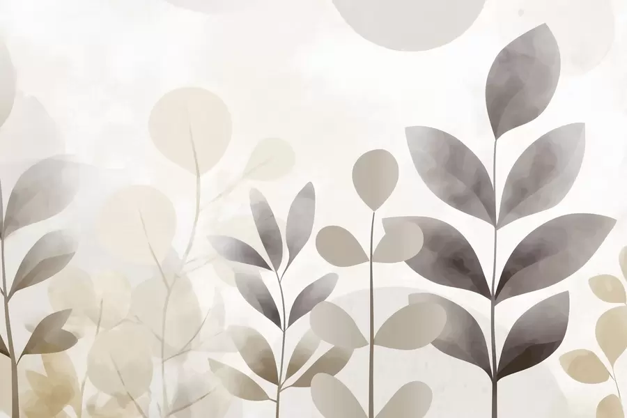 Papier peint photo Silhouettes de feuilles beiges et grises, minimalisme f48487