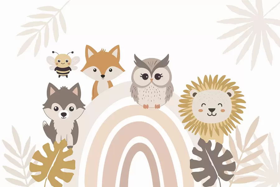 Fotobehang Schattige dieren bij de regenboog w05399