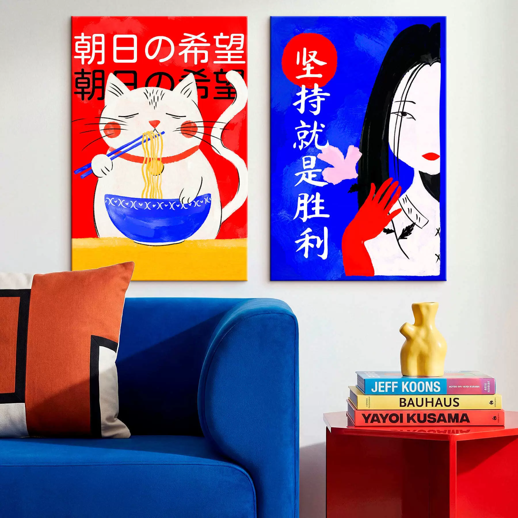  Peintures Diptyque représentant un chat et le portrait d'une femme dans un style audacieux m30233