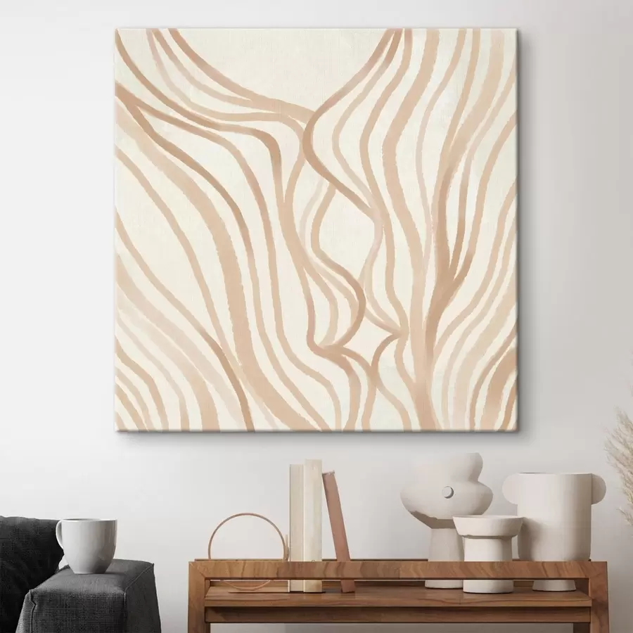  Schilderijen Abstracte golvende lijnen in beige tinten s48027