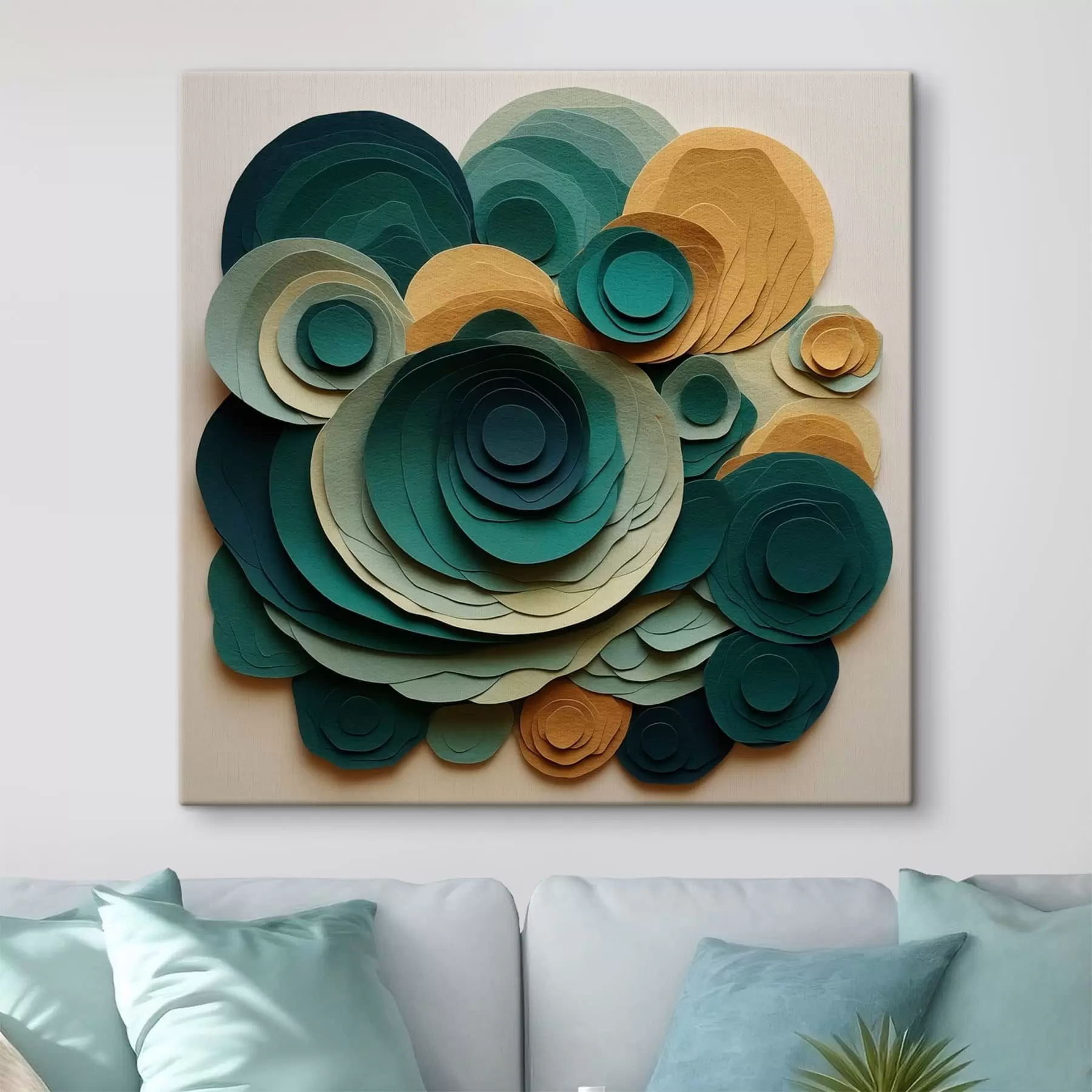  Peintures Cercles de papier superposés dans des tons verts et beiges s48332