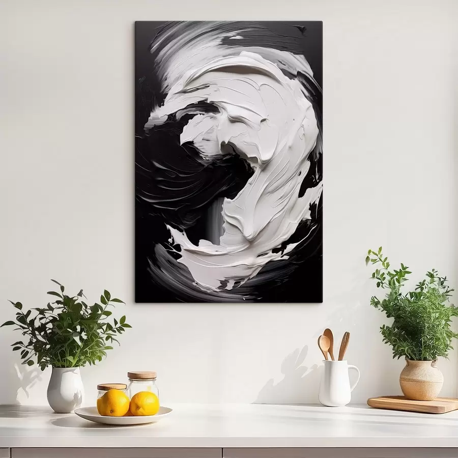  Peintures Traits abstraits en noir et blanc texturés s48333