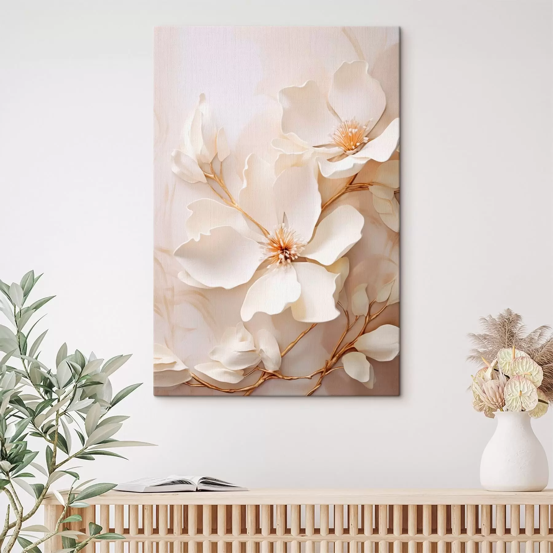  Peintures Des fleurs claires aux tiges fines sur un fond pastel s48348