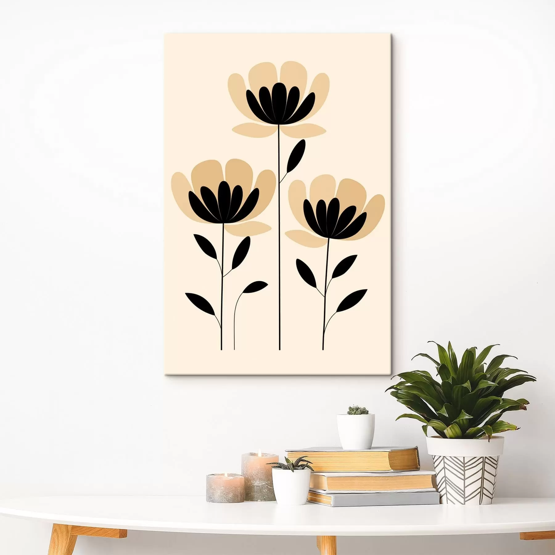  Schilderijen Minimalistische bloemen in zwart en beige s48353