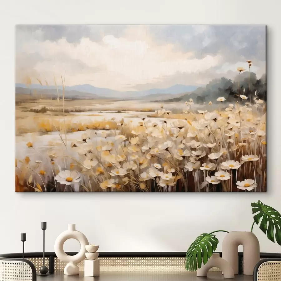  Peintures Fleurs des champs au bord de l'eau, dans un style pictural tout en douceur s48354