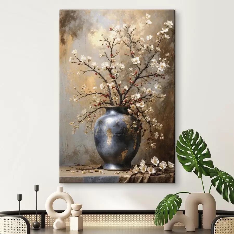  Peintures Branches fleuries dans un vase sur fond neutre s48361