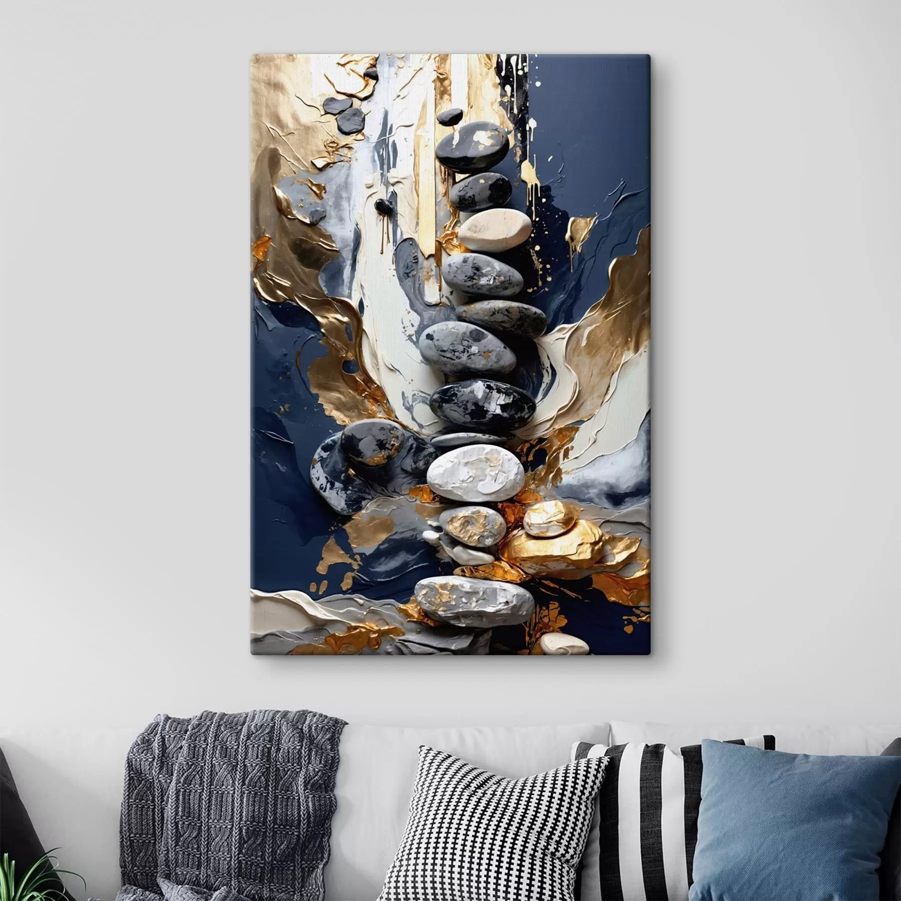  Schilderijen Abstracte compositie met stenen en gestructureerde penseelstreken s48362