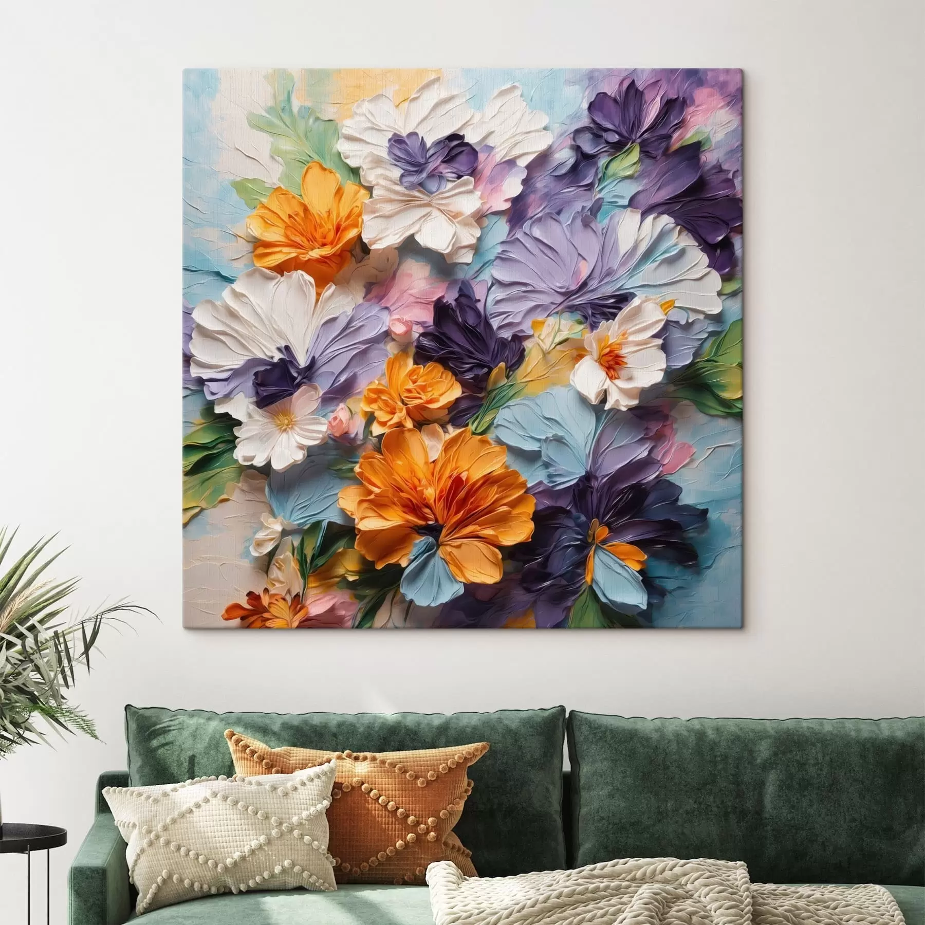  Schilderijen Levendige bloemen met textuur op een pastelkleurige achtergrond s48363