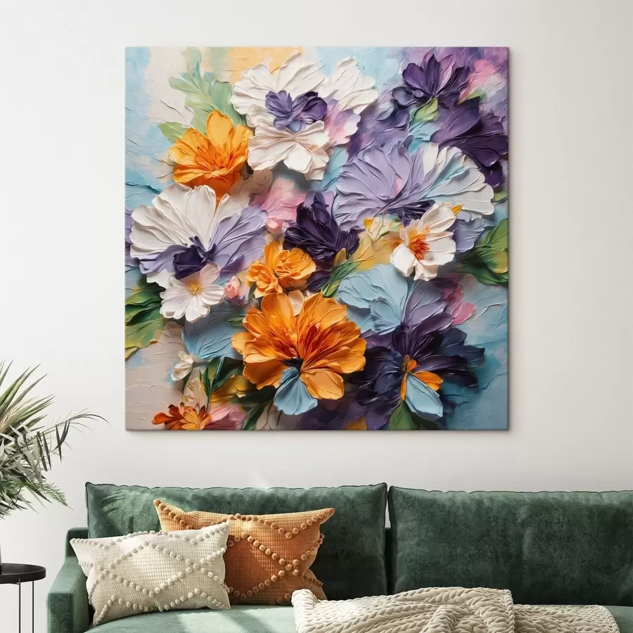  Peintures Des fleurs aux couleurs vives et aux textures variées sur un fond pastel s48363